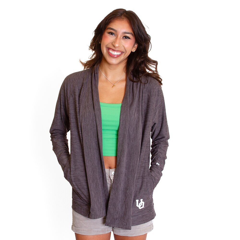 Interlocking UO, Colosseum, Grey, Button Up/Button Down, Polyester Blend, Women, Pocket, Cardigan, 803862